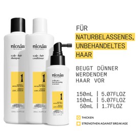 Nioxin Scalp + Hair Thickening System 1 - Haarpflege für unbehandeltes Haar. Beugt dünner werdendem Haar vor – Shampoo, Conditioner & Scalp Treatment (150+150+50 ml)