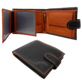 MOIRENTO Mens Black Wallet Orange Leather Trifold RFID Blocking Credit Card Holder