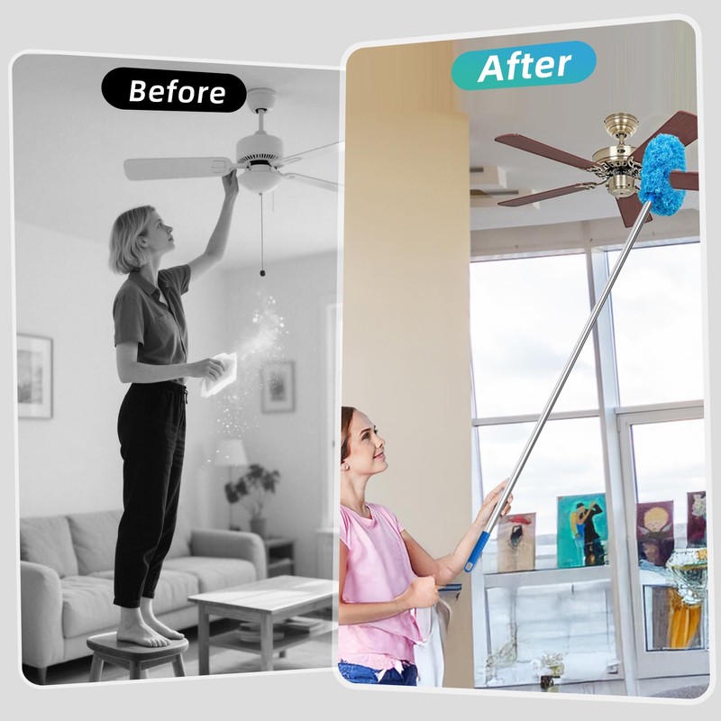 DRQ Ceiling Fan Cleaner Duster, 2 Pack Reusable Microfiber Duster