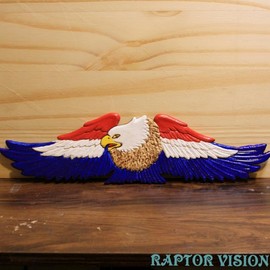 Hand Painted Wood Burned Eagle - Color: Hand Painted Red, White and Blue