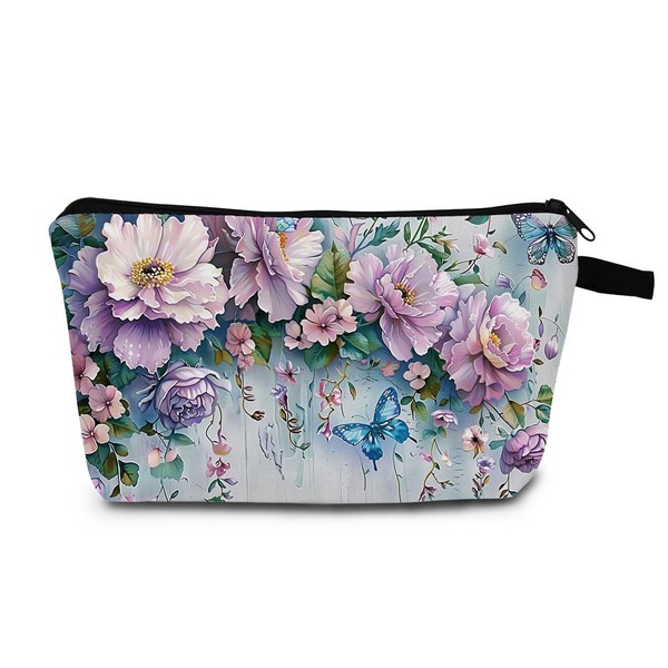 MoCaliduccious Butterfly Flower Makeup Bag for Women Travel Cosmetic Organizer