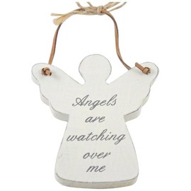 Heartwarmers 1-Piece Wood Wooden Angel Keepsake Gift Hanger Sign Angels are Watching, Cream