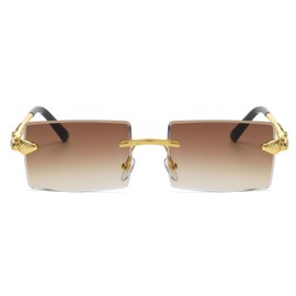 LJCZKA Rectangular Rimless Sunglasses, Retro Square Sunglasses for Women Men Fashion Frameless Glasses Sunglasses Metal Frame UV400 Protection, Gold colour gradient brown