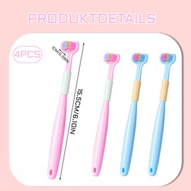 4 Stück Dreiseitige Zahnbürste Kinder 1-14 Jahre, Autismus angepasst, Ultra-soft 360°-Reinigung, dreidimensionale Borstenpflege Zähne Zahnfleisch (Blau/Rosa)