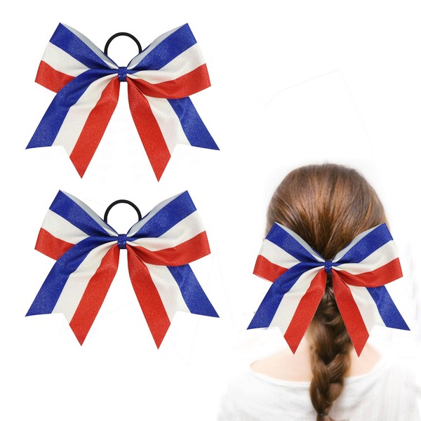 2Pcs American Flag Glitter Ribbon Cheerleading Bows Large Cheer Hair