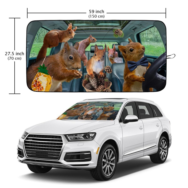 Funny Squirrel Car Windshield Sun Shade Foldable Sunshade Front Window