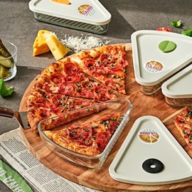 Reusable Pizza Slice Container Storage, Tray and Saver to Organize & Save Space with BPA-Free Microwavable Heat & Shock Resistant Tempered Glass Material,Eco-friendly Silicone Material Lid (2)