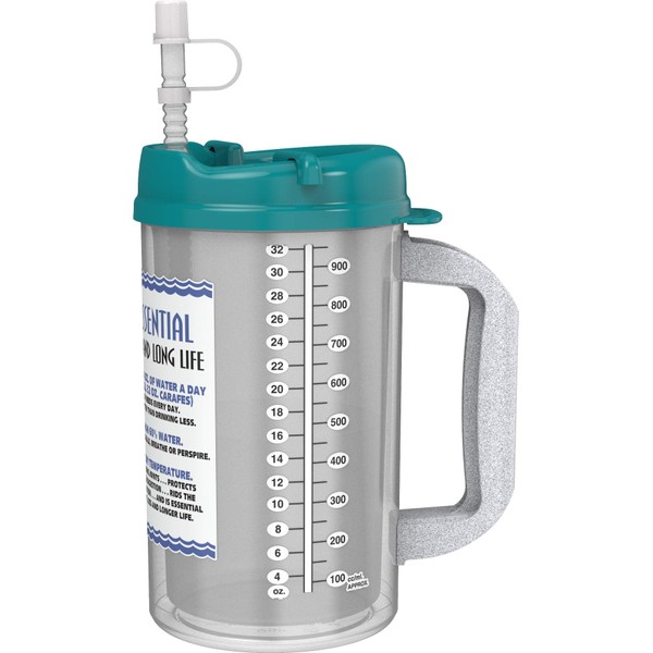 32 oz Insulated Cold Drink Hospital Mug with Teal Lid and Straw | Water Essential Travel Mug