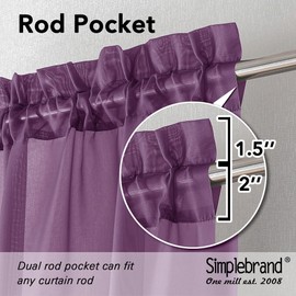 Simplebrand Plum Purple Sheer Curtains 72 Inches Long 2 Panels for Living Room, Rod Pockets Airy Window Treatments Voile Sheer Curtains Panels Lightweight for Front Back Patio Glass Door, 42" Width