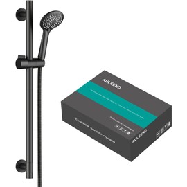 AULEEND Shower Slide Bar Handheld Shower Head with Hose, 5-Function Hand Shower with Wall Mount，shower slide bar,adjustable height shower head (A-round, Matte Black)