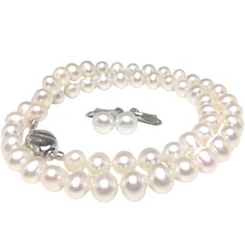 Isowa Pearl 73203 Pearl Specialty Shop Isoa Pearl Freshwater Pearl Necklace and Earring Set, 0.3 - 0.3 inches (7.0 - 8.0 mm), White, Silver, Clasp, Pearl, Pearl