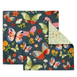 PurpleEssences Reusable Cloth Napkins | 12”x12”, 2-Ply, Thick, Absorbent, Durable | Machine Washable | Soft Cotton Fabric | Great for Lunchboxes | Set of 2 Napkins - Butterfly - Bug