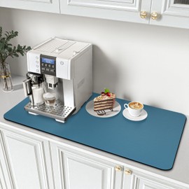 PoYang Coffee Mat 31"x17" X-Large Coffee Bar Mat, Hide Stain Coffee Maker Mat for Countertops, Absorbent Coffee Matt for Counter, Coffee Station Mat Quick Dry, Anti-Slip Coffee Machine Mat, Blue