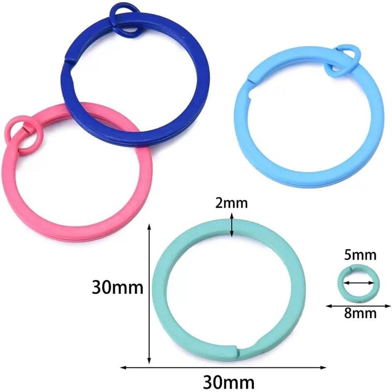 20 Pcs 30mm Multi-Colored Metal Flat Split Keyrings Keychain Rings