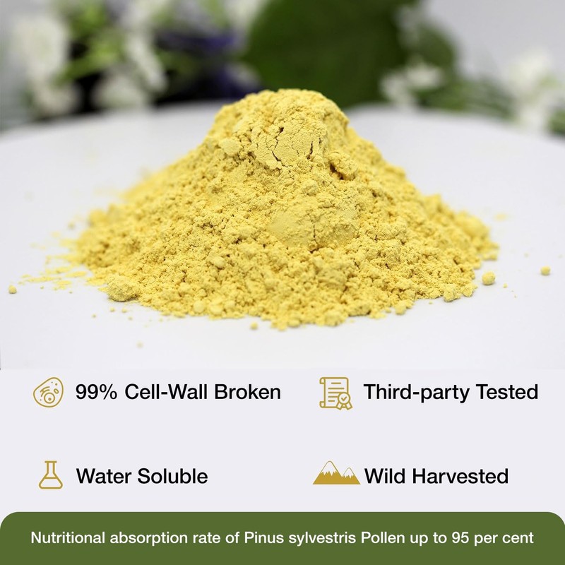 Lifebooil Pine Pollen Powder, 99% Cracked Cell Wall, 56 Servings,