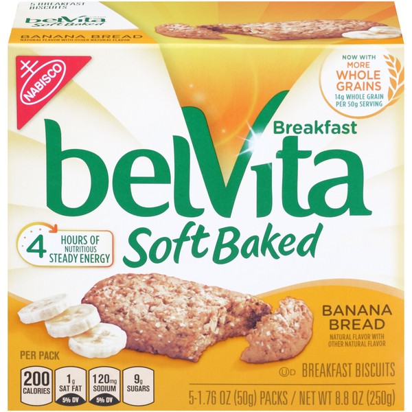 Belvita Soft Baked Breakfast Biscuits, Banana Bread, 1.76 Ounce, 5 Count Box