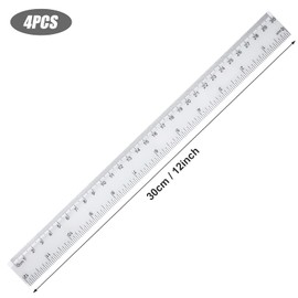 4 pcs Ruler 30cm, Plastic Clear Shatterproof Rulers