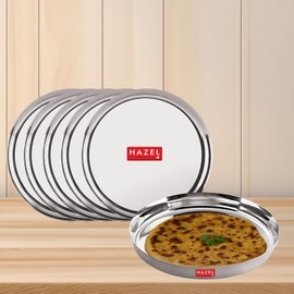 HAZEL 10-Inch Stainless Steel Dinner Plates Set of 6, 14 oz Unbreakable Dishes for Camping & Dining