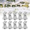 10Pcs Table Number Stands Stainless Steel Leaf Style Silver Color