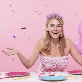 Papoopy Birthday Girl Tiara and Crown with Sash for Women and Girls, Hair Accessories for Wedding Party Costume (C - Pink)