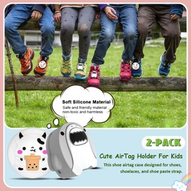 [2 Pack] for Air Tag Shoes Holder, Waterproof AirTag Holder Kids Hidden Silicone Cartoon Cute Airtag Case for Children's Shoelaces & Straps (White & Grey)
