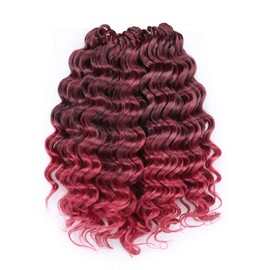 ToyoTree Ocean Wave Crochet Hair - 9 Inch 8packs Ombre Burgundy Crochet Braids Synthetic Braiding Hair Extensions (9 inch, T118)