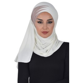 Aisha's Design Hijab Muslim Scarves for Women,%100 Cotton Presewn Jersey Shawl Turban, 2-Color, Ivory - Mink
