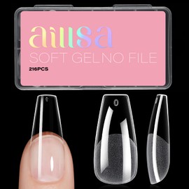 AILLSA Medium Coffin Nail Tips Soft Gel Half Matte Full Cover Nail Tips Clear Acrylic Pre-Shaped Nail Tips Flase Press on Nail Tips for Extentions Nails Manicure Salon DIY 216PCS 12 Sizes