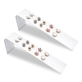 MOOCA 2 Pcs 5-Pair Metal with Faux Leather Adjustable Earring Display Stand, Jewelry Stud Holder Earring Organizer for Vendor, Showcase, White, 6 ¼L x 1 ⅜”W x 2H in