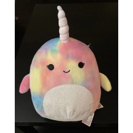 Squishmallow 2021 KellyToy Squishmallow Navina The Tye Dye Rainbow Narwhal 8" SeaLife NWT