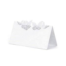 PartyDeco - Tischkarte mit perforierten Schmetterlingen aus Karton, Farbe Weiß, WS55