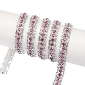 MECCANIXITY 2 Yard 9mm 3 Rows Crystal Rhinestone Diamond Close Chain Trim Trimming Claw Cup Chain for Sewing, Crafts, DIY Jewelry Wedding Decorations Silver Light Purple White