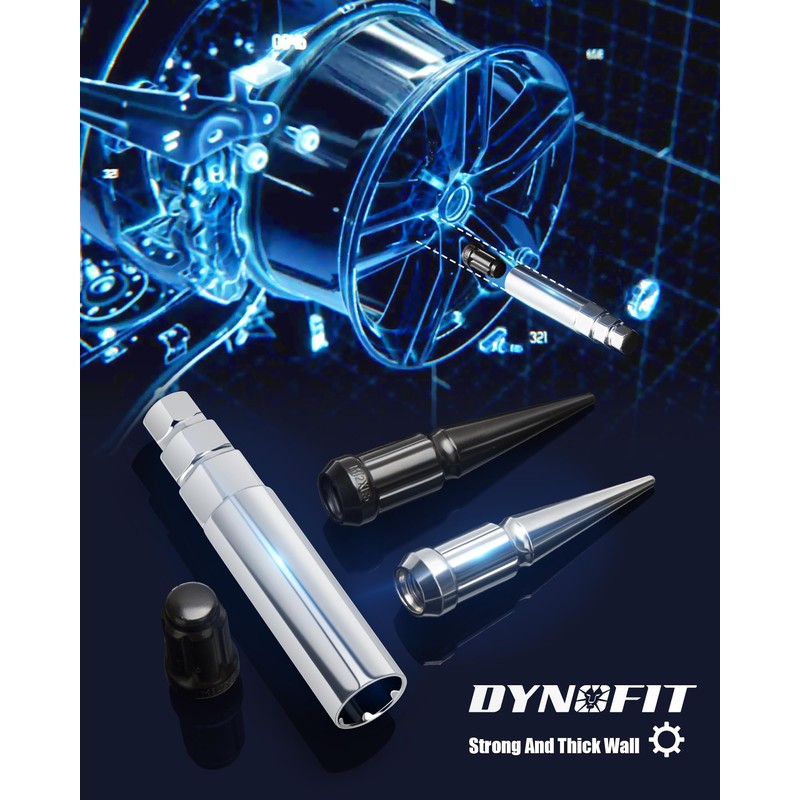 Dynofit 6 Spline Lug Nuts Socket Key, Universal Chrome Spike
