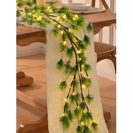 Waipfaru 7.2FT Prelit Christmas Garland with Lights, Lighted Cedar Garland with Timer, Norfolk Pine Garland for Mantle Fireplace Xmas Christmas Decoration Indoor Outdoor (Pine)