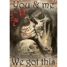 NAIMOER Inspirational Skull Diamond Painting Kits for Adults,Inspirational Language Diamond Painting DIY 5D Diamond Art Kits Skull Picture for Home Wall Decor 30x40cm(You &Me,We Got This)