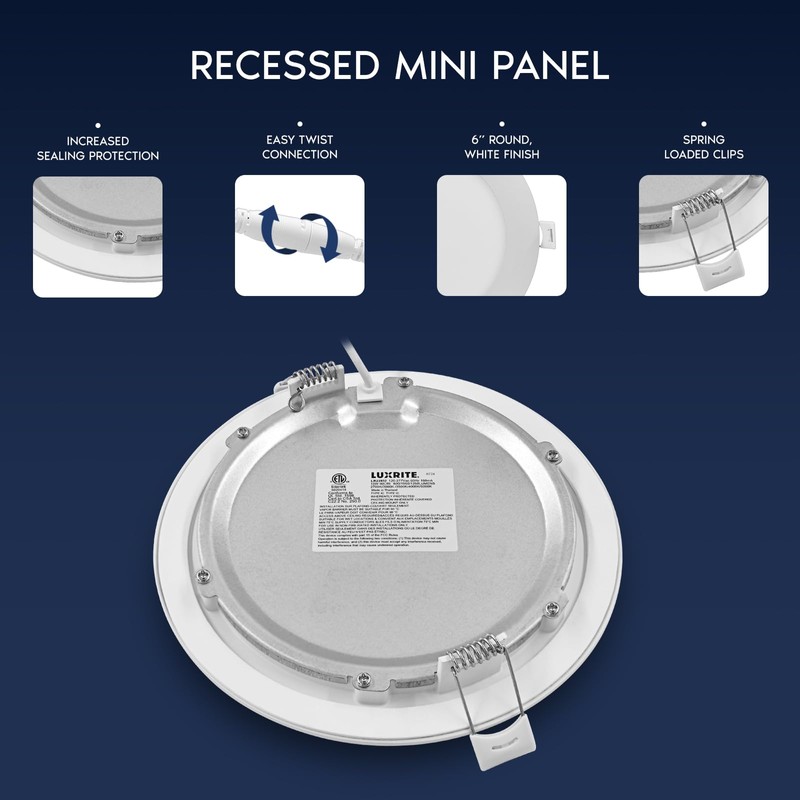 LUXRITE 6 Inch Canless Spotlight, LED Recessed Lighting, 5CCT 2700K-5000K,