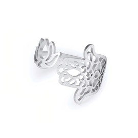 YIQPKUM Zarte Lotus Blume Filigran Ringe für Damen Edelstahl Hamsa Hand (Versilbert)