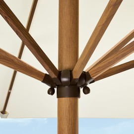 Best Choice Products 9ft Deep Square Solar Powered LED Lighted Patio Umbrella w/Woodgrain Pattern, UV-Resistant Fabric, Hand Crank - Ivory