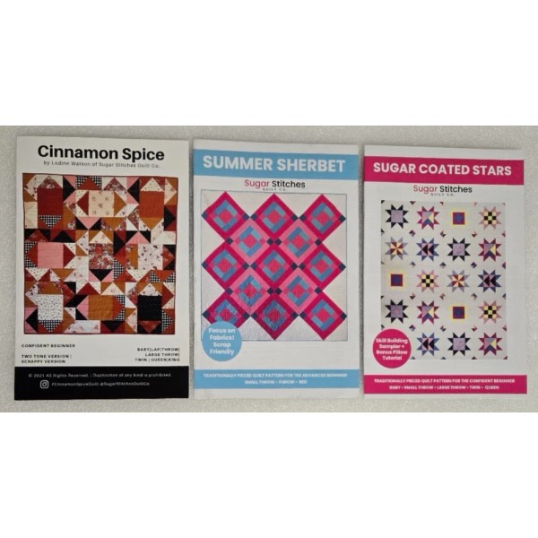 Sugar Stitches Quilt 3-Patterns - Cinnamon Spice,Summer Sherbet,Sugar Coated Sta