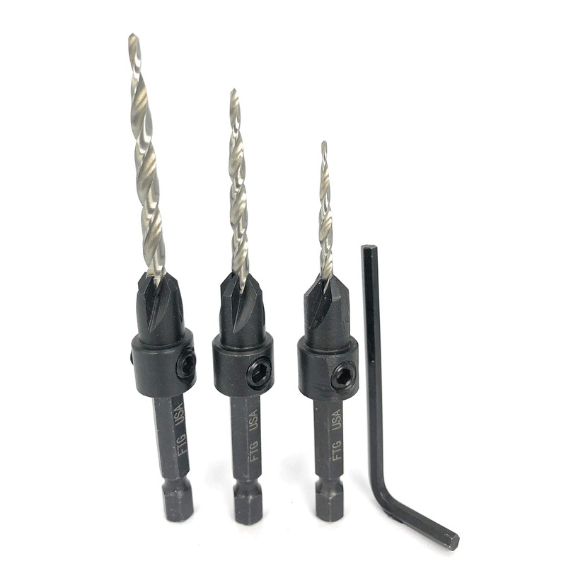 FTG USA Adjustable Wood Countersink Drill Bit Set #6#8#10 Set