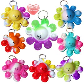 20 Packs Rainbow Bulk Mini Pop Octopus Bubble Fidget Keychain Gift for Holiday Kids Boys Girls Summer Ocean Party Favors and Classroom Student Prize