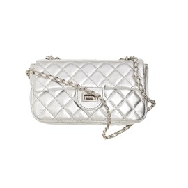 Feversole Crossbody Bag Vegan Leather Women Retro Small Saddle Satchel Shoulder Bag Tote With Long Adjustable Strap Silver Quilted Metal Chain