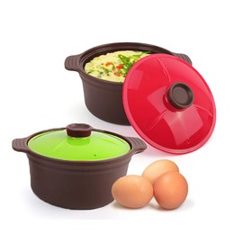 (Set of 2) Microwave Silicone Food Steamer with Handle & Lid, Kitchen Nonstick Egg Steaming Pot, Dishwasher & Oven Safe up to 482 °F, Easy to Clean, Made in Korea (20.3 Fl Oz (600ml, 2.5 Cups), Colored Lid)