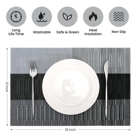 Alchymly Black Placemats Set of 4 Heat Resistant Indoor/Outdoor Place Mats for Restaurant Table Protection Vinyl Woven Non Slip Table Mats 30x45cm