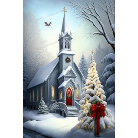 Church in The Snow Diamond Painting Diamond Painting Kits for Adults - 5D Beginner's Full Diamond Decoupage Handmade Painting Pasted by Numbers,for Home Decor Christmas Decorations 20x30cm