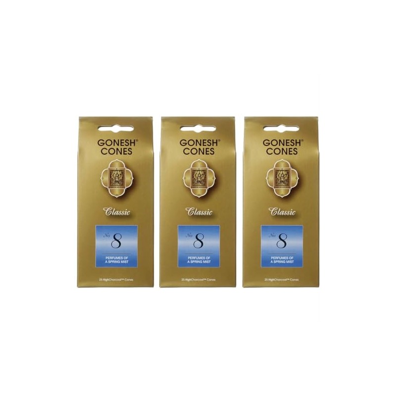 GONESH Incense Cone Classic No. 8 Incense Pack of 25