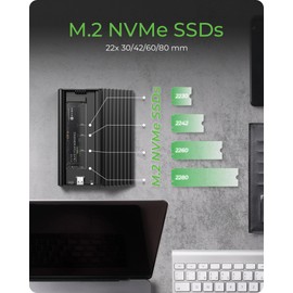 20Gbps M.2 NVMe SSD Enclosure, ICY BOX USB C External NVMe M.2 Enclosure with USB C 3.2 Gen 2x2, Tool-Free Case, Compatible with 2230/2242/2260/2280 Drives – Aluminum, Plug & Play