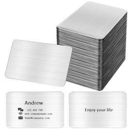 30 tarjetas de visita de metal en blanco de 0,8 mm de grosor de acero inoxidable con grabado láser, tarjetas de metal para casa, oficina, cliente, placa de regalo (3.4 x 2.1 pulgadas, plateada)