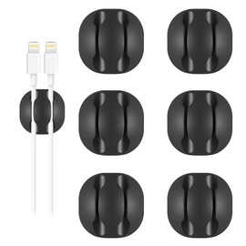 Shintop Cable Clips, 6 Pack Black Double Cord Holder Adhesive Cable Management Wire Organizer for Organizing Desk Nightstand Car Phones Chargers