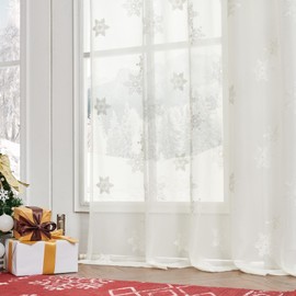 jinchan Christmas Curtains White Snowflake Embroidered Sheer Curtains 96 Inch Length Light Filtering Xmas Backdrop Window Drapes for Living Room 2 Panels Set Bedroom Rod Pocket